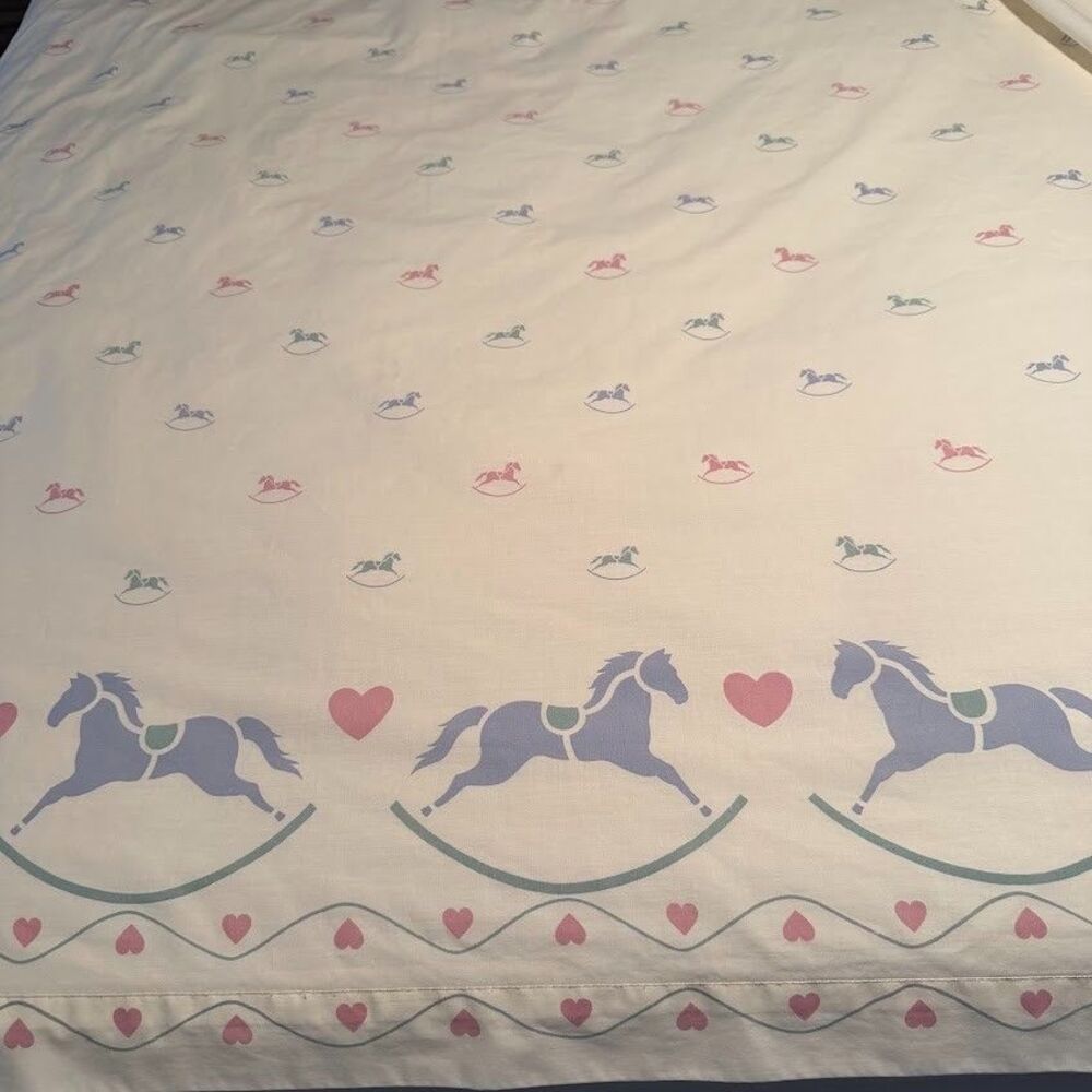 Vintage Fieldcrest Twin Size Rocking Horse Flat Sheet Fine Combed Percale